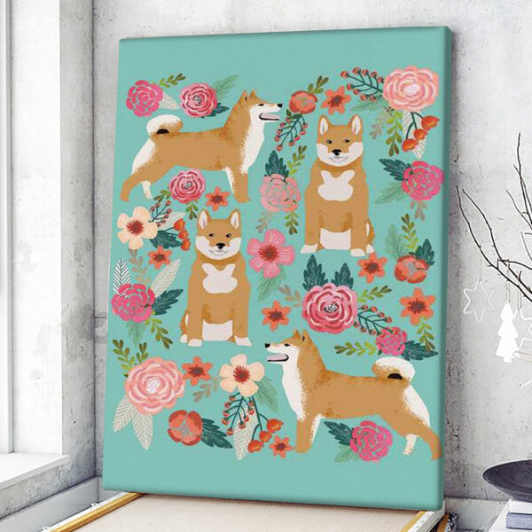 Portrait Canvas – Shiba Inu Floral Collage – Canvas Print – Dog Canvas Prints – Dog Wall Art Canvas – Dog Poster Printing – Furlidays