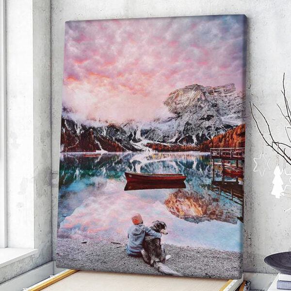 Portrait Canvas – One Beautiful Moment On Lago Di Braies – Canvas Print – Dog Canvas Print – Dog Wall Art Canvas – Furlidays