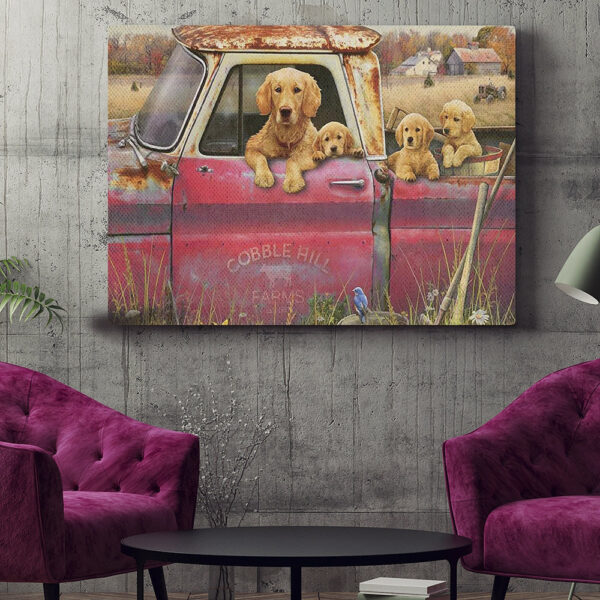 Dog Landscape Canvas – Goldens And Truck – Canvas Print – Dog Wall Art Canvas – Dog Poster Printing – Dog Canvas Art – Furlidays