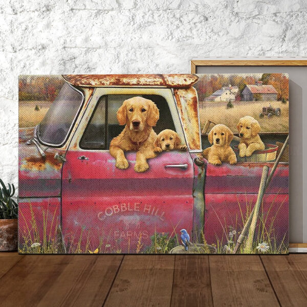 Dog Landscape Canvas – Goldens And Truck – Canvas Print – Dog Wall Art Canvas – Dog Poster Printing – Dog Canvas Art – Furlidays