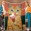 Cat Blanket For Couch – Eating Ice Cream – Blanket With Cats On It – Cat Fleece Blanket – Furlidays