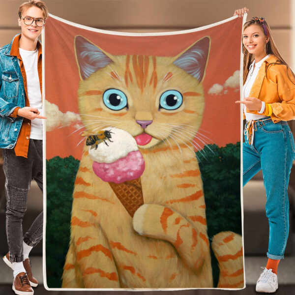 Cat Blanket For Couch – Eating Ice Cream – Blanket With Cats On It – Cat Fleece Blanket – Furlidays