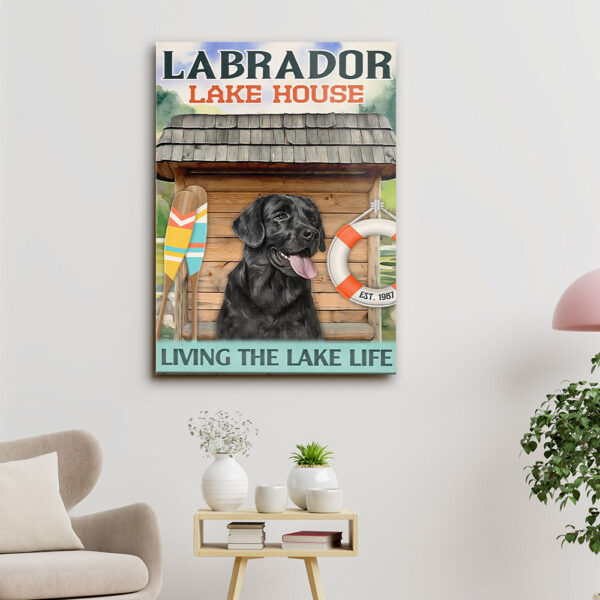 Labrador Lake House Living The Lake Life – Dog Pictures – Dog Canvas Poster – Dog Wall Art – Gifts For Dog Lovers – Furlidays