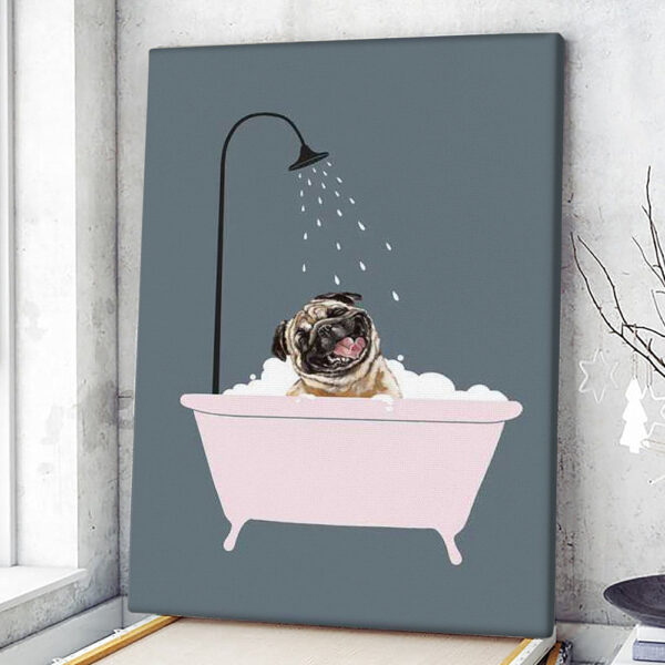 Portrait Canvas – Laughing Pug Enjoying Bubble Bath – Canvas Print – Dog Canvas Print – Dog Wall Art Canvas – Furlidays