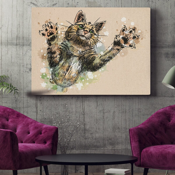 Cat Landscape Canvas – Cute Painted Cat Wall Art Canvas – Canvas Print – Canvas With Cats On It – Cat Poster Printing – Cat Canvas Art – Furlidays