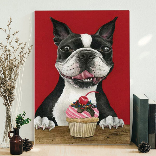Portrait Canvas – Boston Cupcake – Canvas Print – Dog Wall Art Canvas – Dog Poster Printing – Furlidays