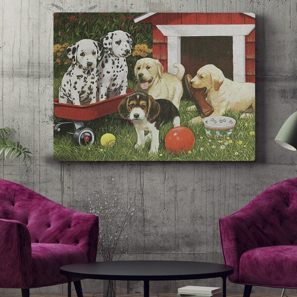 Dog Landscape Canvas – Puppy Playmates – Canvas Print – Dog Poster Printing – Dog Canvas Art – Dog Wall Art Canvas – Furlidays