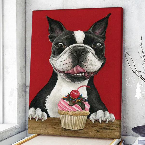 Portrait Canvas – Boston Cupcake – Canvas Print – Dog Wall Art Canvas – Dog Poster Printing – Furlidays