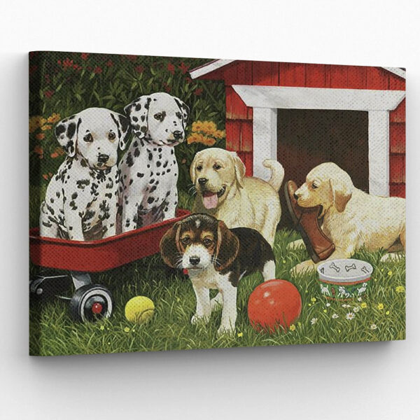 Dog Landscape Canvas – Puppy Playmates – Canvas Print – Dog Poster Printing – Dog Canvas Art – Dog Wall Art Canvas – Furlidays