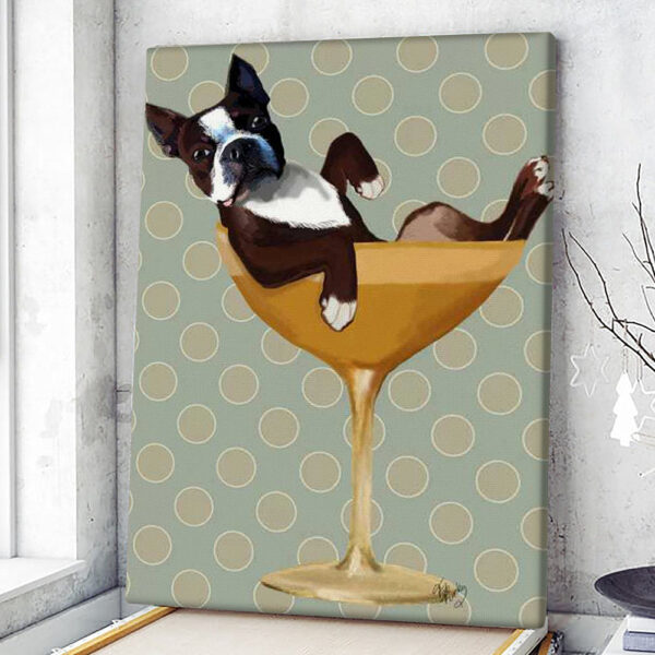 Portrait Canvas – Boston Terrier In Cocktail Glass – Canvas Print – Dog Canvas – Dog Wall Art Canvas – Furlidays
