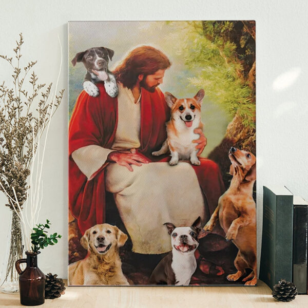 Dog Portrait Canvas – God Surrounded By Dogs Angels Canvas – God Canvas – Dog Wall Art Canvas – Furlidays