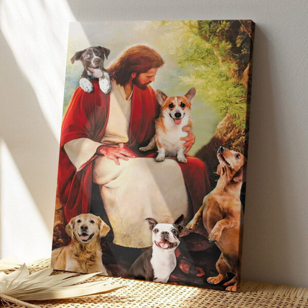 Dog Portrait Canvas – God Surrounded By Dogs Angels Canvas – God Canvas – Dog Wall Art Canvas – Furlidays
