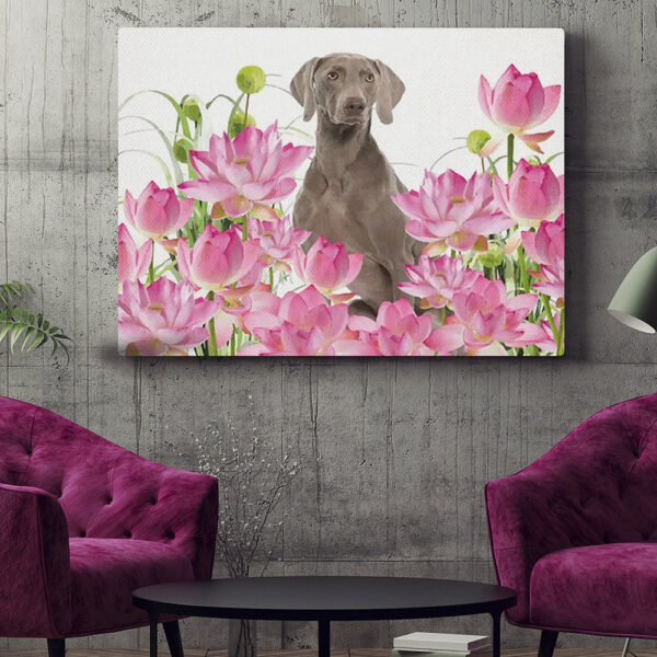 Dog Landscape Canvas – Weimaraner Lotos Flowers – Canvas Print – Dog Canvas Print – Dog Wall Art Canvas – Furlidays