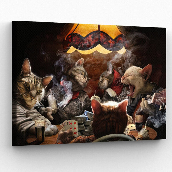 Cat Landscape Canvas – Cats Playing Poker – Canvas Wall Art – Cat Wall Art Canvas – Cat Poster Printing – Furlidays
