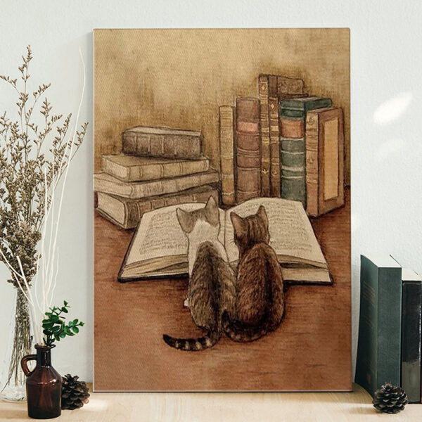 Cat Portrait Canvas – Two Kittens Reading Books – Canvas Print – Cats Canvas Print – Furlidays
