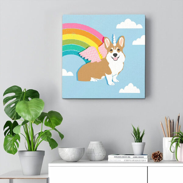Dog Square Canvas – Corgicorn – Cute Pastel Corgi – Canvas Print – Dog Canvas Print – Dog Wall Art Canvas – Furlidays