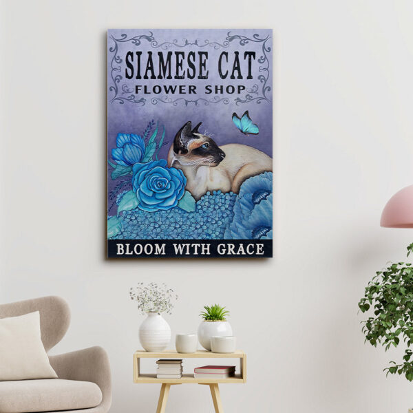 Siamese Cat Flower Shop – Bloom With Grace – Cat Pictures – Cat Canvas Poster – Cat Wall Art – Gifts For Cat Lovers – Furlidays