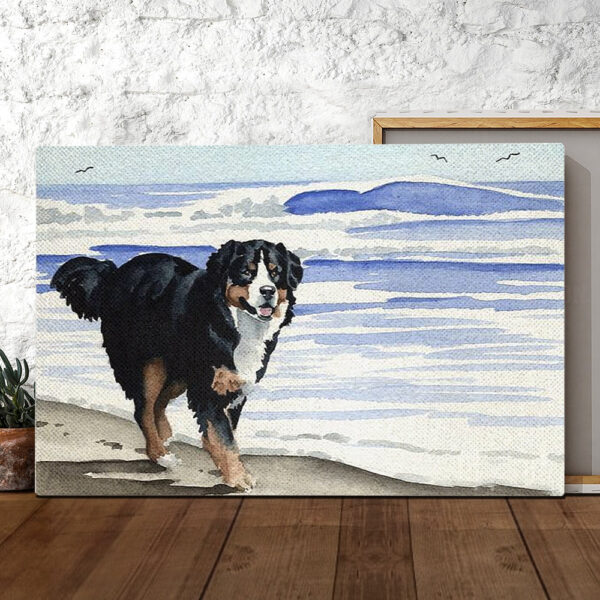Dog Landscape Canvas – Bernese Mountain Dog At The Beach – Canvas Print – Dog Poster Printing – Dog Canvas Art – Dog Wall Art Canvas – Furlidays
