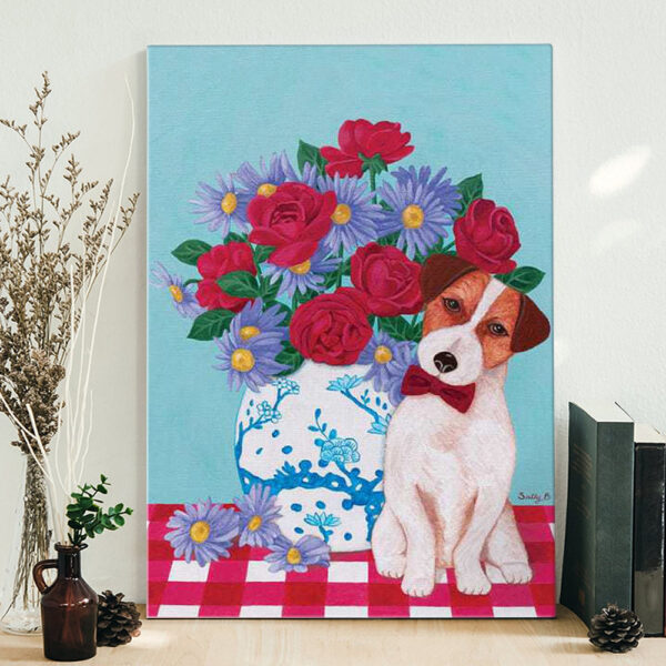Portrait Canvas – Chinoiserie Vase And Jack Russell – Canvas Print – Dog Wall Art Canvas – Dog Canvas – Furlidays