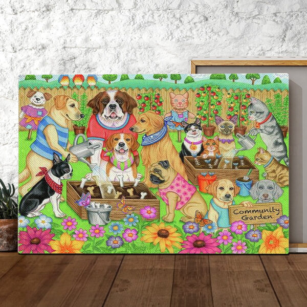 Dog Landscape Canvas – Community Garden Canvas Print – Dog Painting Posters – Dog Canvas Art – Dog Wall Art Canvas – Furlidays