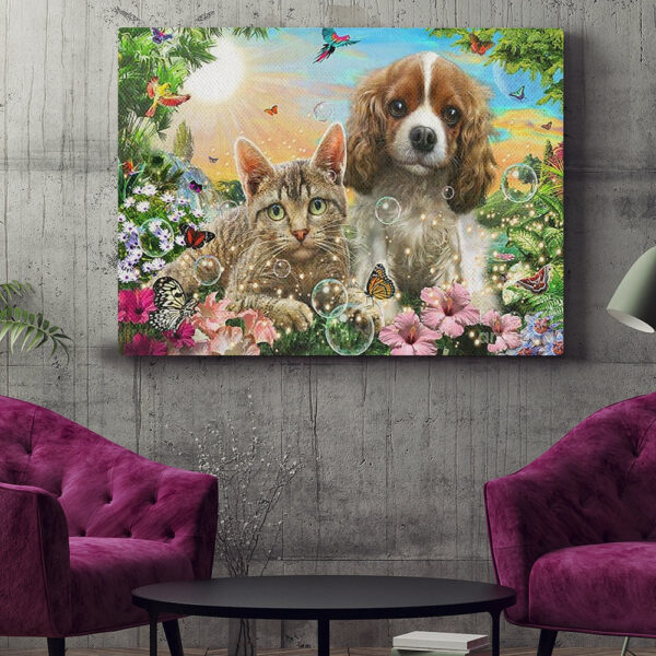 Dog Landscape Canvas – Kitten and Puppy – Canvas Print – Dog Painting Posters – Dog Canvas Art – Dog Wall Art Canvas – Furlidays