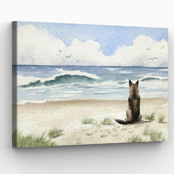 Dog Landscape Canvas – German Shepherd On The Beach – Canvas Print – Dog Painting Posters – Dog Canvas Art – Dog Wall Art Canvas – Furlidays