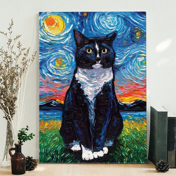 Cat Portrait Canvas – Tuxedo Cat Night – Canvas Print – Cat Canvas – Cat Wall Art Canvas – Furlidays