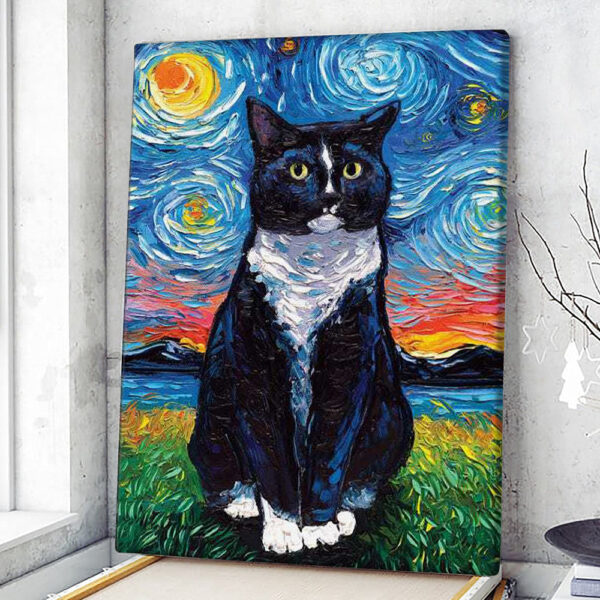 Cat Portrait Canvas – Tuxedo Cat Night – Canvas Print – Cat Canvas – Cat Wall Art Canvas – Furlidays