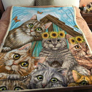 Cat Fleece Throw Blanket – Sunflower…