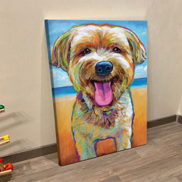 Portrait Canvas – Yorkie On The Beach – Canvas Print – Dog Poster Printing – Dog Wall Art Canvas – Furlidays