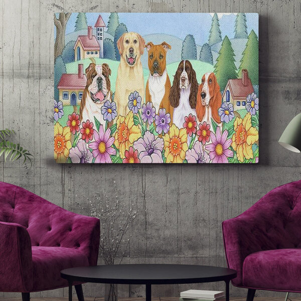 Dog Landscape Canvas – Great Outdoors Village Canvas Print – Dog Painting Posters – Dog Canvas Art – Dog Wall Art Canvas – Furlidays