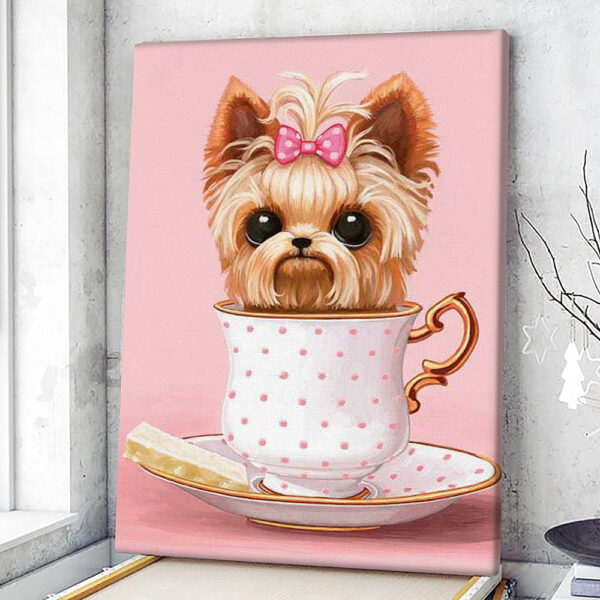 Portrait Canvas – Yorkie In A Teacup – Canvas Print – Dog Canvas Print – Dog Wall Art Canvas – Furlidays