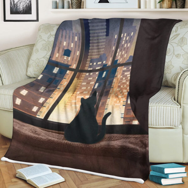 Cat In Blanket – City View – Blanket With Cats On It – Cat Painting Blanket – Cat Fleece Blanket – Furlidays