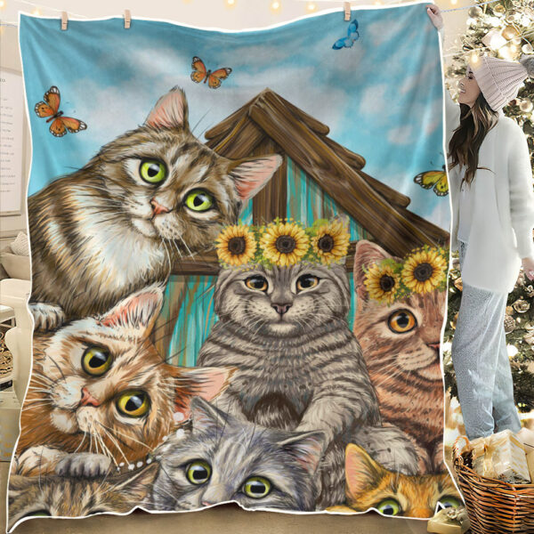 Cat Fleece Throw Blanket – Sunflower Cat Throw Blanket – Blanket With Cats Face – Cat Blanket – Cat Fleece Blanket – Furlidays