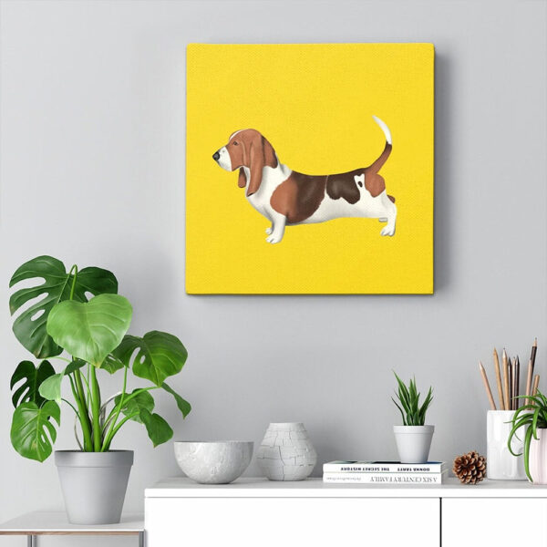 Dog Square Canvas – Basset Hound In Profile – Yellow Canvas Print – Canvas With Dogs On It – Dog Canvas Print – Furlidays