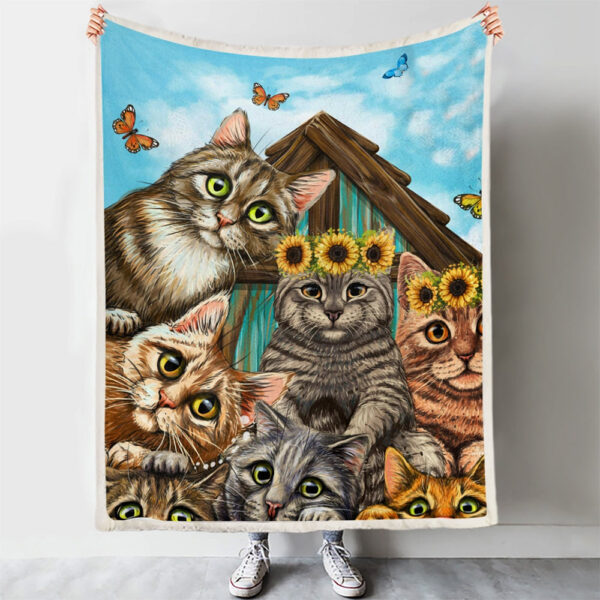 Cat Fleece Throw Blanket – Sunflower Cat Throw Blanket – Blanket With Cats Face – Cat Blanket – Cat Fleece Blanket – Furlidays