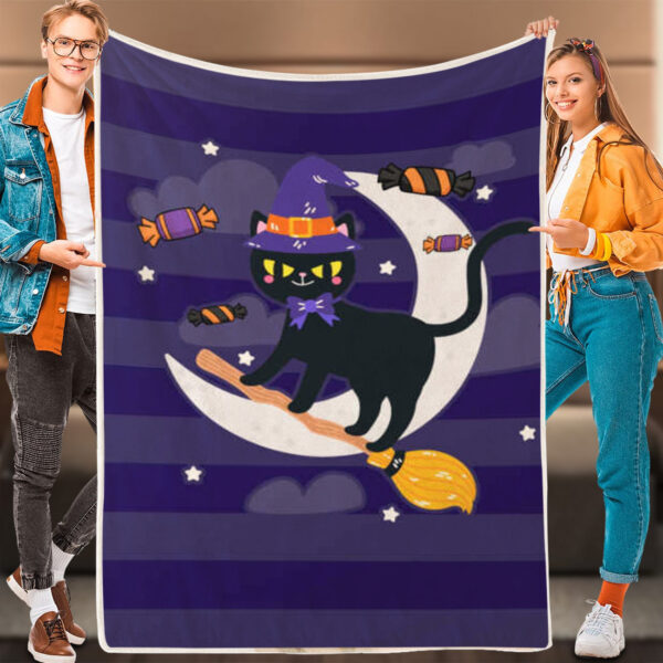 Cat Fleece Blanket – Cute Cat On Throwing Candy – Cat Blanket For Couch – Cat In Blanket – Furlidays