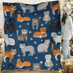 Cat Fleece Throw Blanket – Blue…