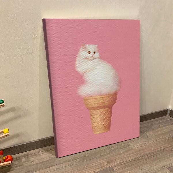 Cat Portrait Canvas – Cat Ice Cream – Pink Canvas Print – Cat Poster Printing – Furlidays