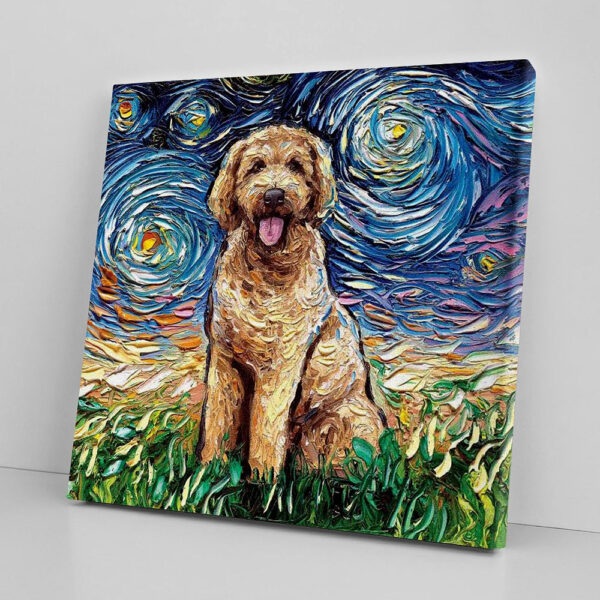 Dog Square Canvas – Goldendoodle Night – Canvas Print – Dog Canvas Print – Dog Wall Art Canvas – Furlidays