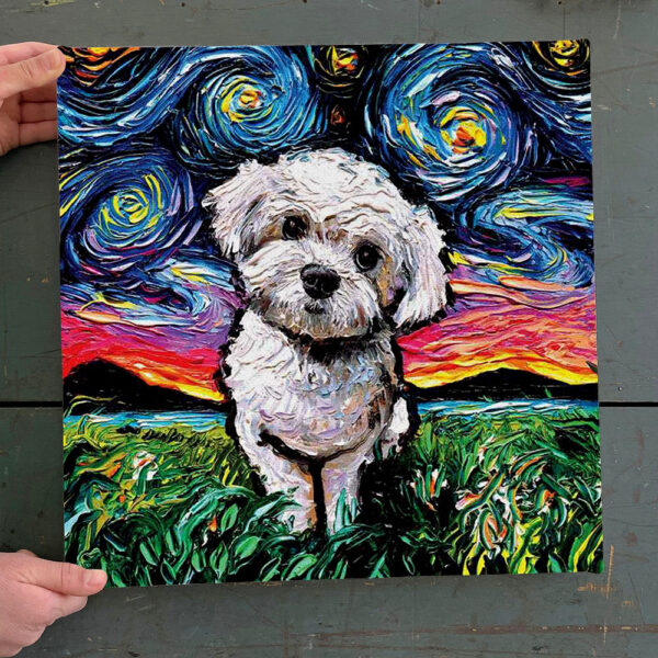 Dog Square Canvas – Maltipoo Night – Canvas Print – Dog Canvas Art – Dog Wall Art Canvas – Dog Painting Posters – Furlidays