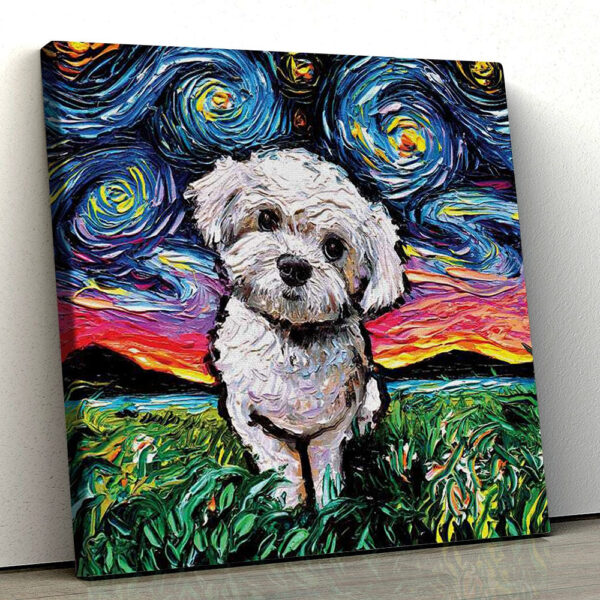 Dog Square Canvas – Maltipoo Night – Canvas Print – Dog Canvas Art – Dog Wall Art Canvas – Dog Painting Posters – Furlidays