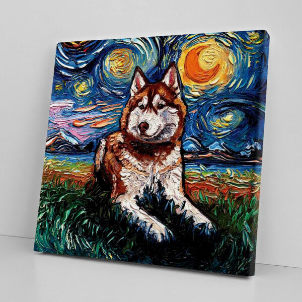 Dog Square Canvas – Red Husky Night – Canvas Print – Dog Painting Posters – Dog Canvas Art – Furlidays
