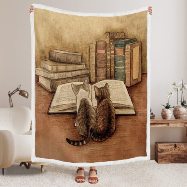Blanket With Cats On It – Two Kittens Reading Books – Cats Blanket – Cat Fleece Blanket – Furlidays