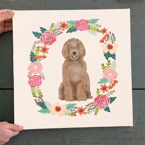 Dog Square Canvas – Labradoodle Floral Wreath – Dog Canvas Print – Dog Wall Art Canvas – Furlidays