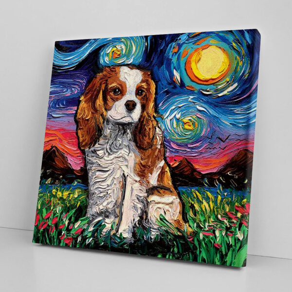 Dog Square Canvas – Cavalier King Charles Spaniel Night – Canvas Print – Dog Wall Art Canvas – Furlidays