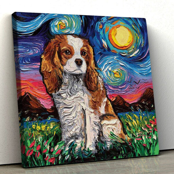 Dog Square Canvas – Cavalier King Charles Spaniel Night – Canvas Print – Dog Wall Art Canvas – Furlidays