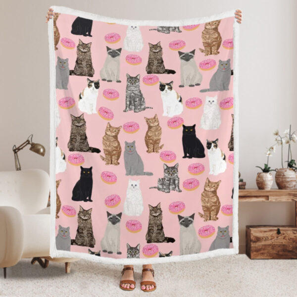 Cat Fleece Blanket – Cats With Donuts Cute Cat – Cats Blanket – Cat Blanket For Couch – Furlidays