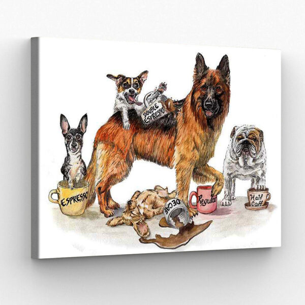 Dog Landscape Canvas – Coffee Dogs – Canvas Print – Dog Wall Art Canvas – Dog Poster Printing – Furlidays