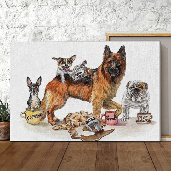 Dog Landscape Canvas – Coffee Dogs – Canvas Print – Dog Wall Art Canvas – Dog Poster Printing – Furlidays